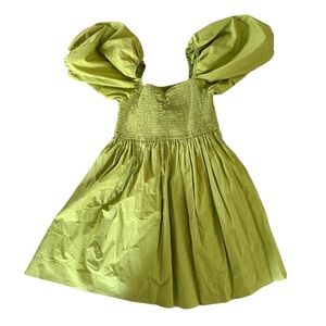 Kourt Lime Green Smocked Puff Sleeve Dress